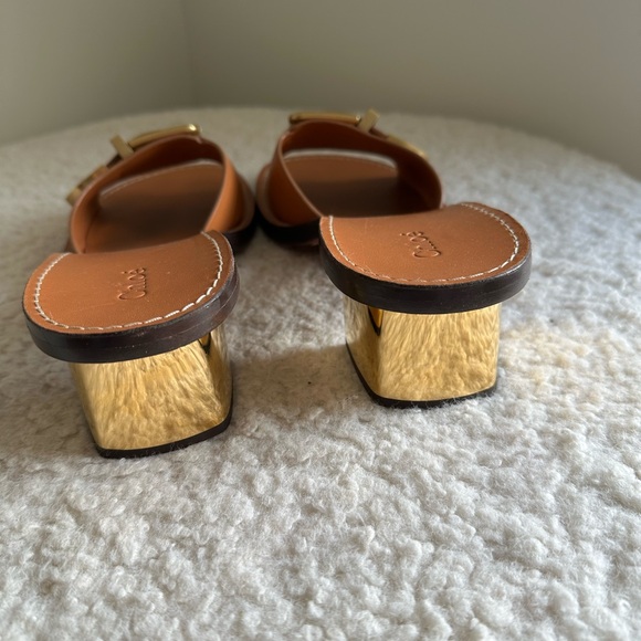 Chloe Rebeca 70 Brown Slide Sandals with Gold Buckle. Size 8 1/2. - Picture 4 of 6